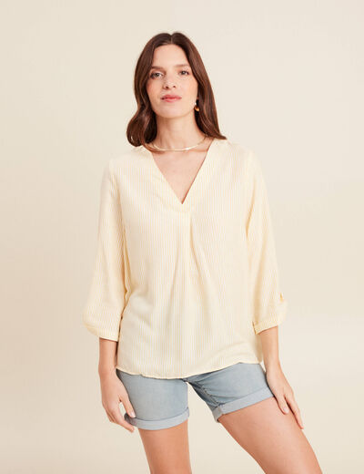 blouse fluide manches 3/4 jaune femme