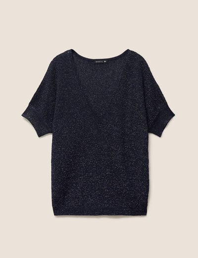 Pull col v bleu marine femme