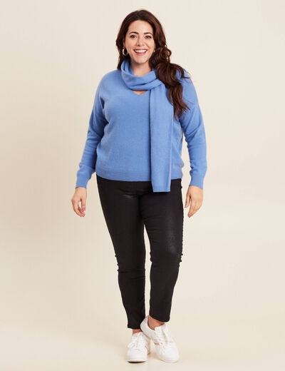 Pull en cachemire manches longues bleu violet femme