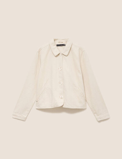 Veste droite courte manches longues beige femme