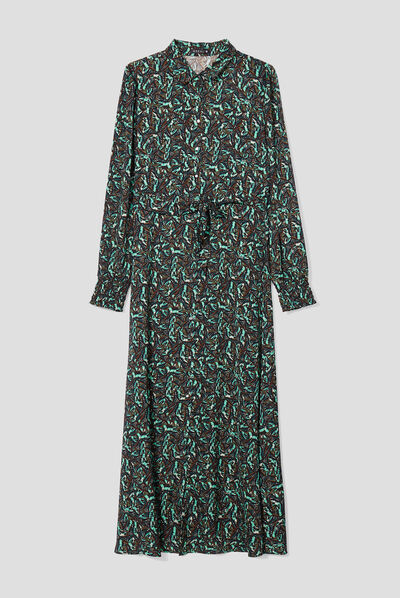 Robe longue droite fluide vert pastel femme