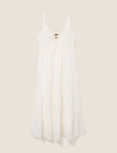 Robe longue &eacute;vas&eacute;e &agrave; fines bretelles ecru femme