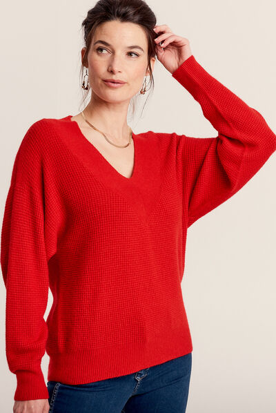 Pull manches longues rouge femme