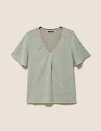 T-shirt bi-mati&egrave;re manches courtes vert clair femme