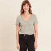 T-shirt manches courtes col en V vert clair femme