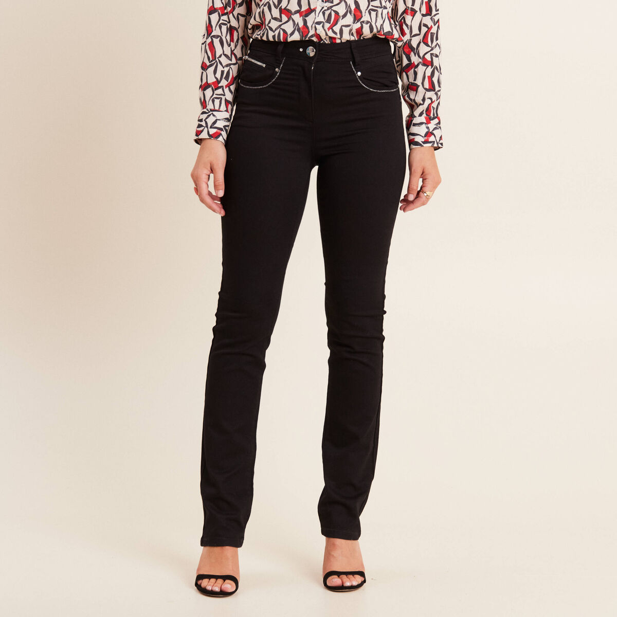 Pantalon droit taille haute noir femme