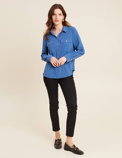 Chemise manches longues bleu foncé femme