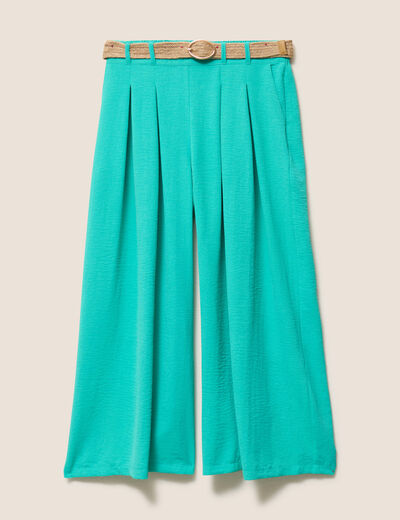 Pantalon jupe-culotte large vert turquoise femme