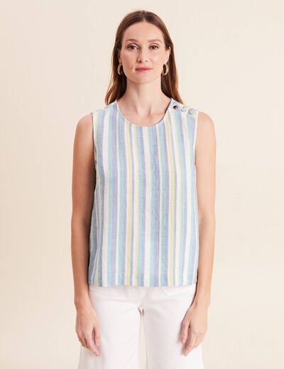 Blouse sans manches col rond bleu femme