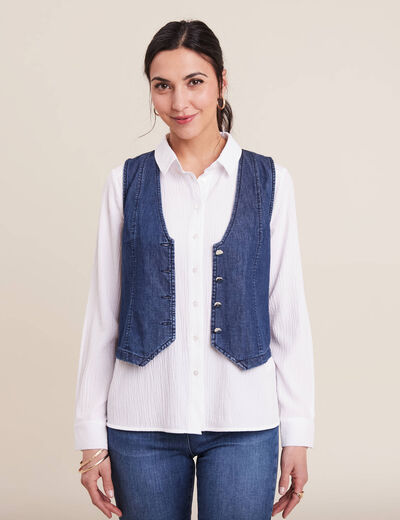 Gilet barman sans manches jean denim double stone femme