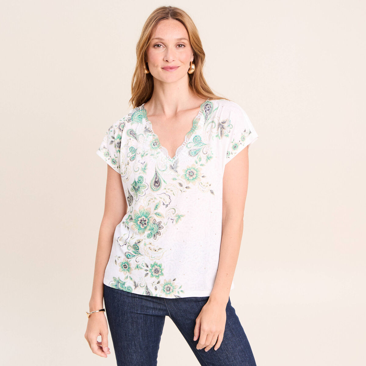 T-shirt col rond ecru femme