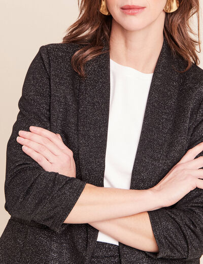 Veste cintr&eacute;e col ch&acirc;le manches 3/4 noir femme