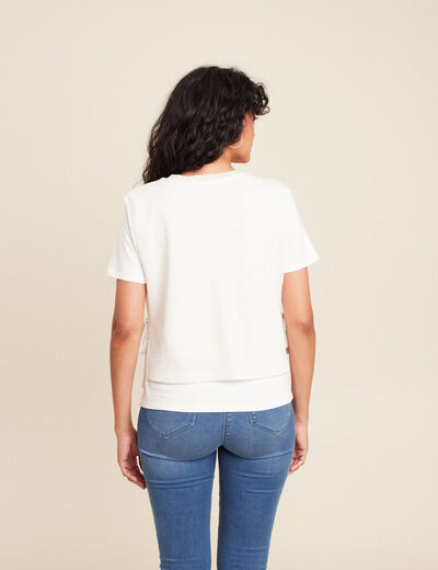 Pull col rond manches courtes ecru femme