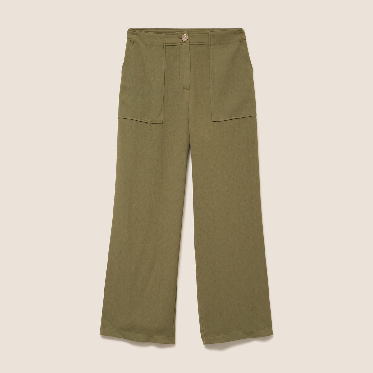 Pantalon large 7/8&egrave;me taille haute vert kaki femme