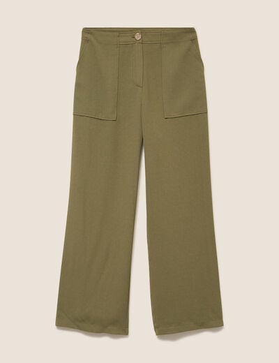 Pantalon large 7/8&egrave;me taille haute vert kaki femme