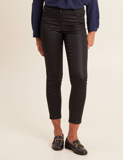 Pantalon ajusté enduit 7/8ème noir femme
