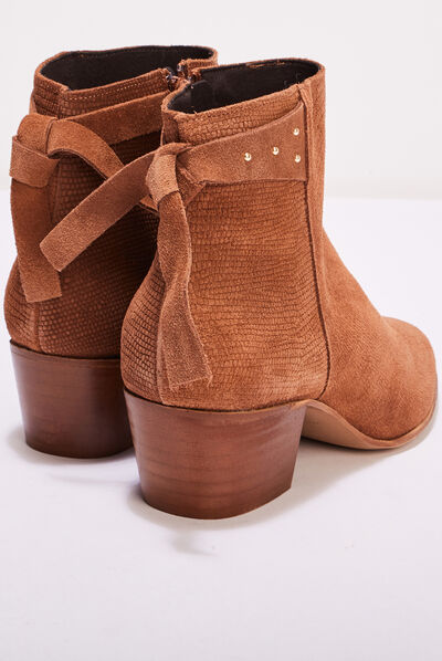 Bottines à talons en cuir camel femme