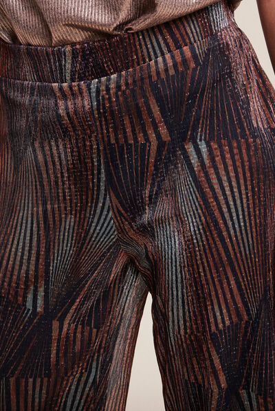 Pantalon large fils métallisés couleur cuivre femme