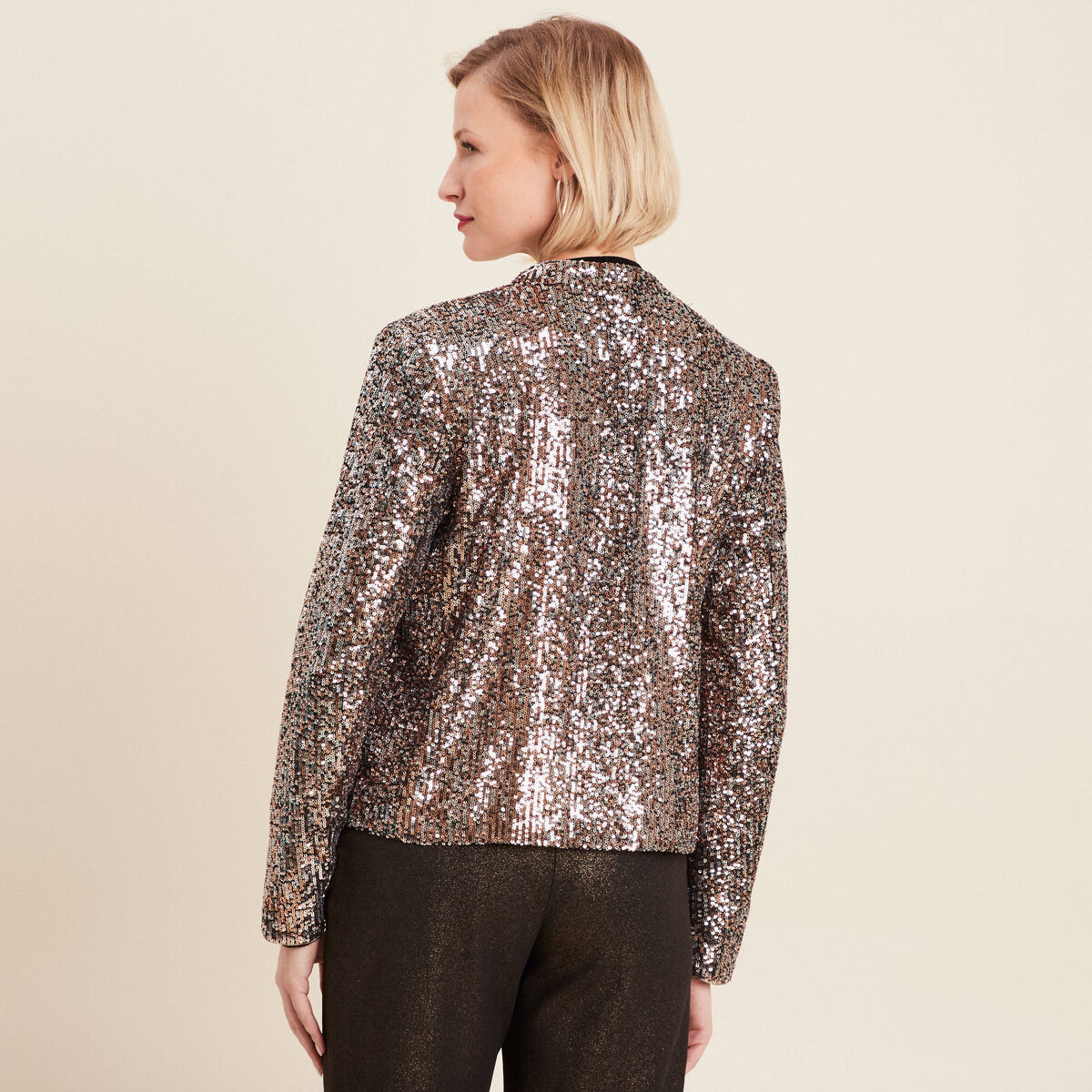 Veste col ch&acirc;le avec sequins couleur cuivre femme