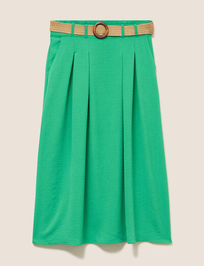 Jupe longue évasée ceinturée vert femme