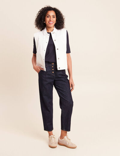 T-shirt ajust&eacute; col rond manches coudes bleu fonc&eacute; femme
