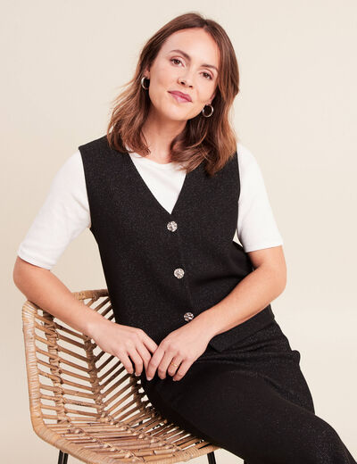 Gilet sans manches col v doubl&eacute; noir femme