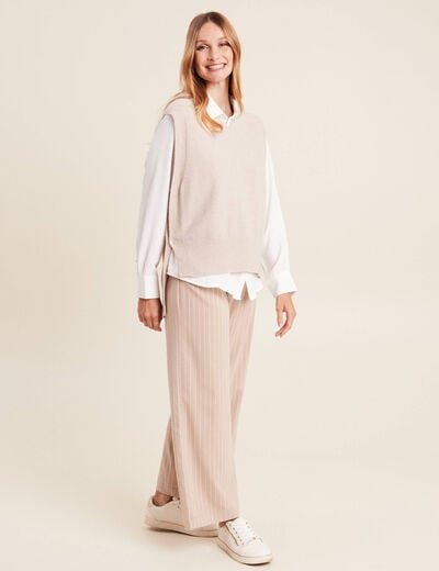 Pull sans manches à capuche creme femme