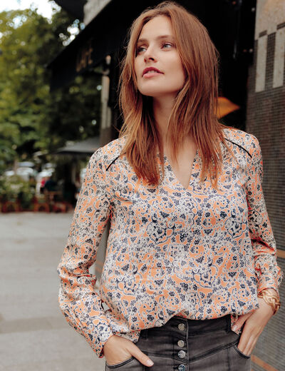 Blouse manches longues orange corail femme