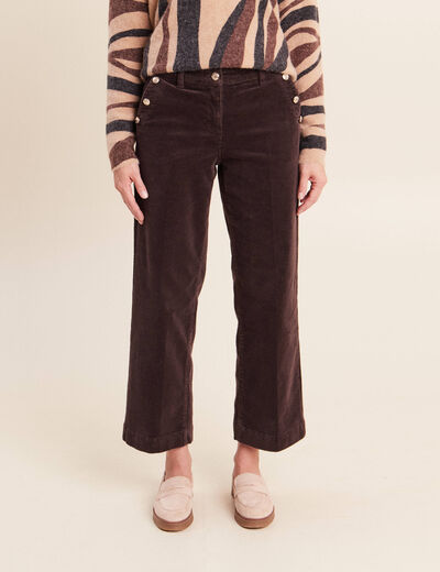 Pantalon large velours c&ocirc;tel&eacute; marron fonc&eacute; femme
