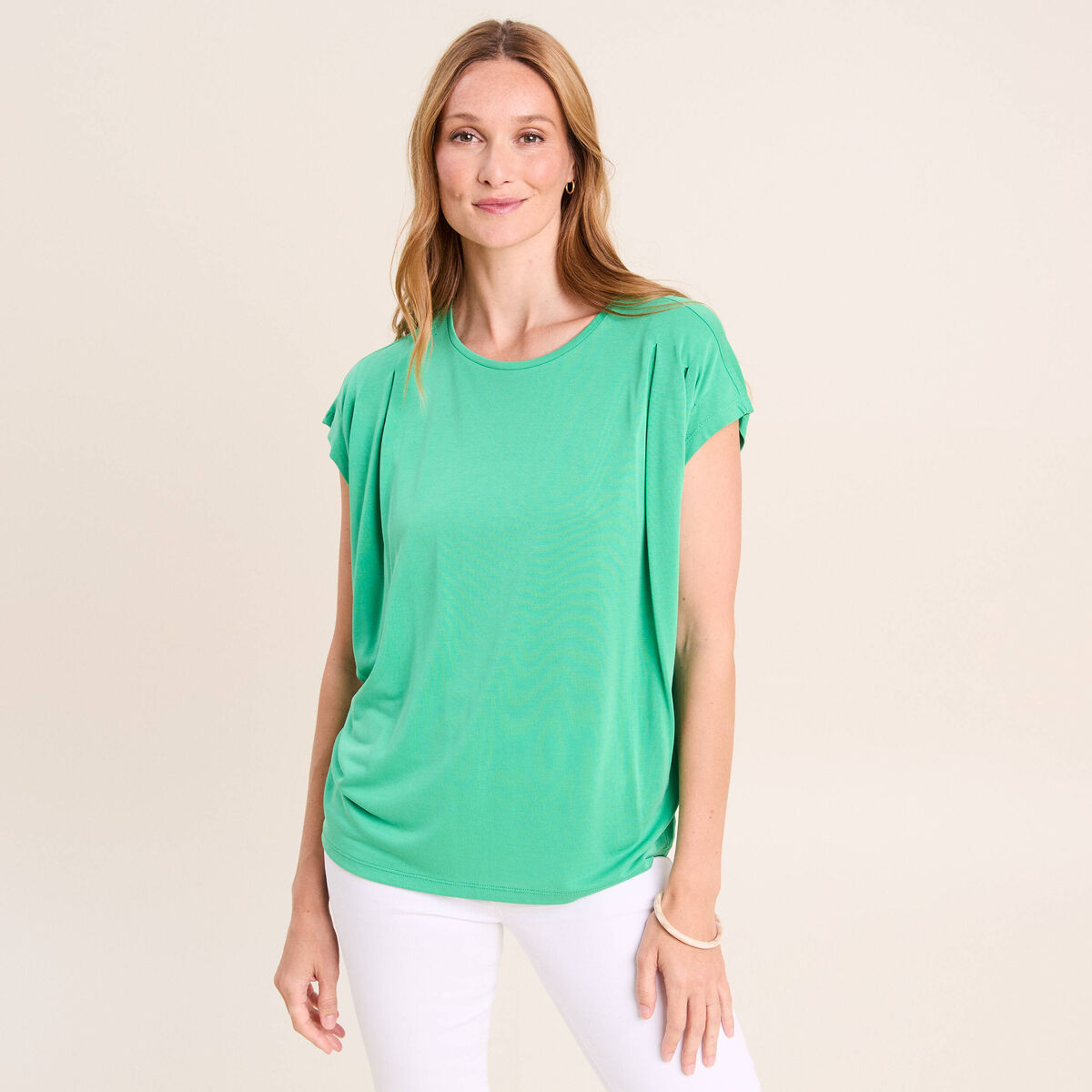 T-shirt droit col rond manches courtes vert menthe femme