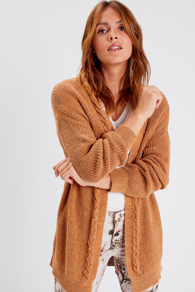 Gilet manches longues camel femme