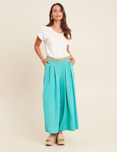 Pantalon jupe-culotte large vert turquoise femme