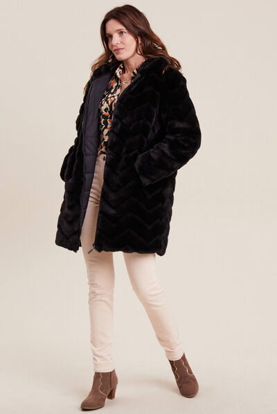 Manteau fausse fourrure réversible noir femme