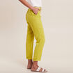 Pantalon coupe chino en lin ceintur&eacute; vert anis femme