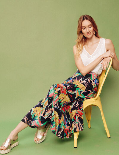 Jupe longue évasée multicolore femme