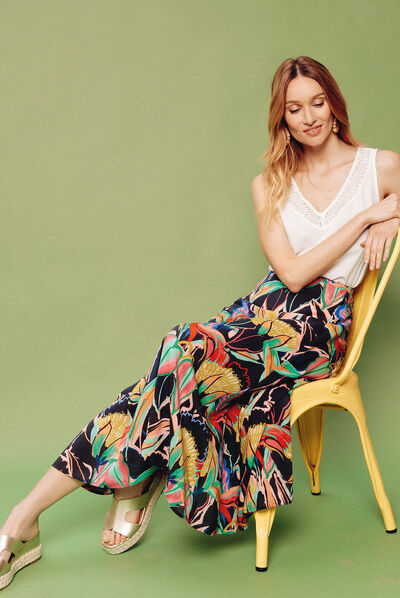 Jupe longue évasée multicolore femme