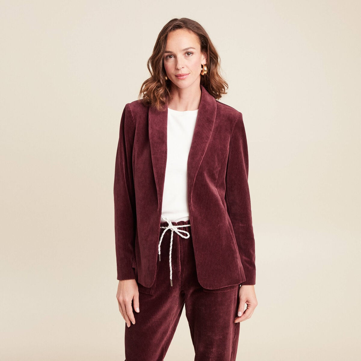 Veste tailleur velours bordeaux femme