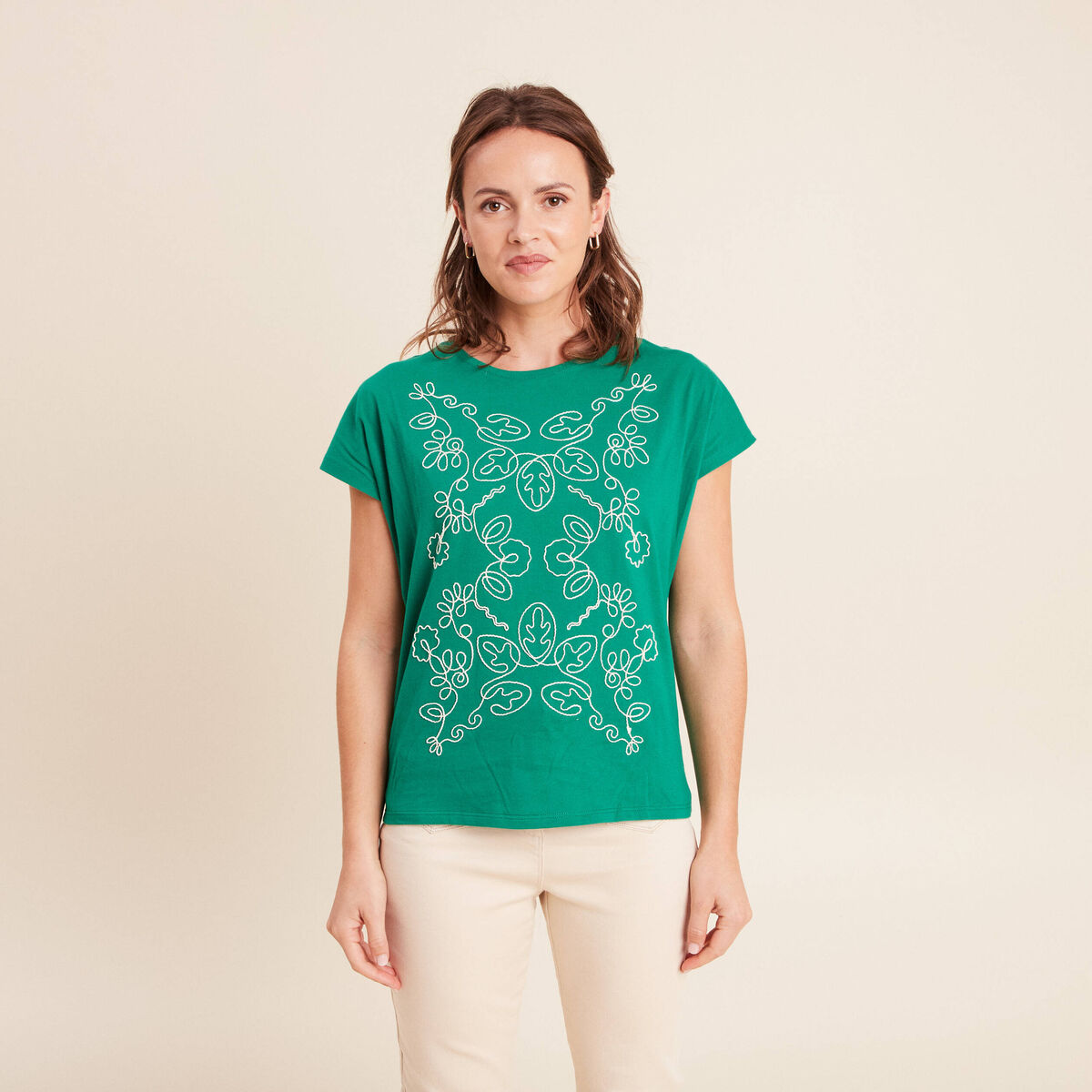 T-shirt col rond manches courtes vert menthe femme