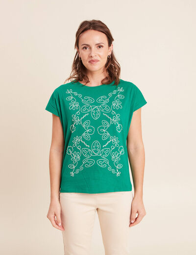 T-shirt col rond manches courtes vert menthe femme