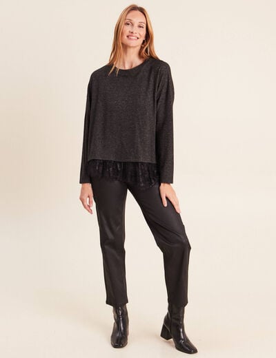 Pantalon enduit noir femme