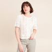 T-shirt col rond &agrave; dentelle ecru femme