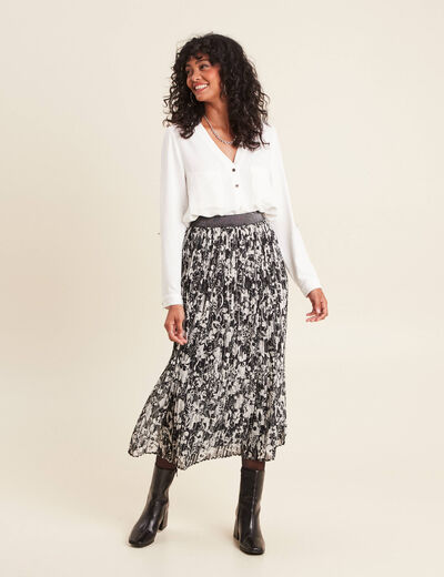 Jupe longue droite plissée noir femme