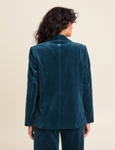 Veste tailleur velours bleu canard femme