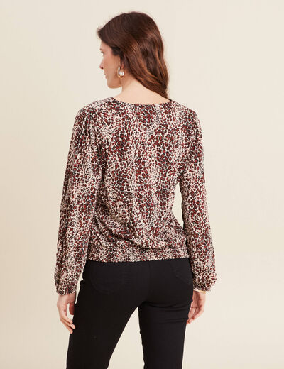 Blouse droite manches longues marron cognac femme