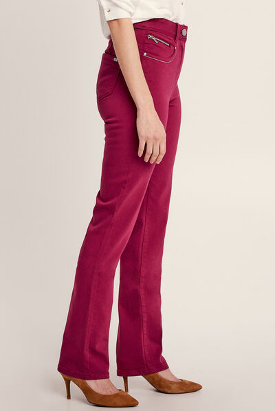 Pantalon évasé taille haute rouge foncé femme