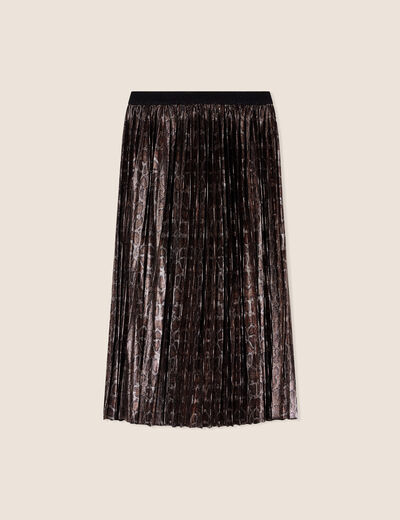 Jupe longue évasée satin plis beige femme