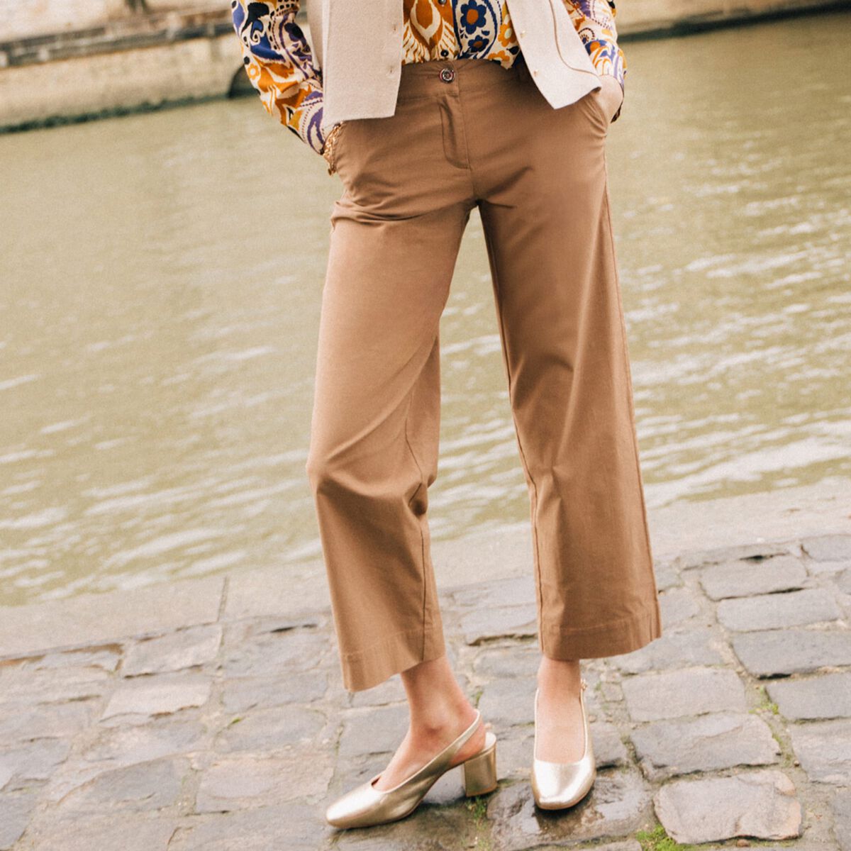 Pantalon large 7/8ème marron femme