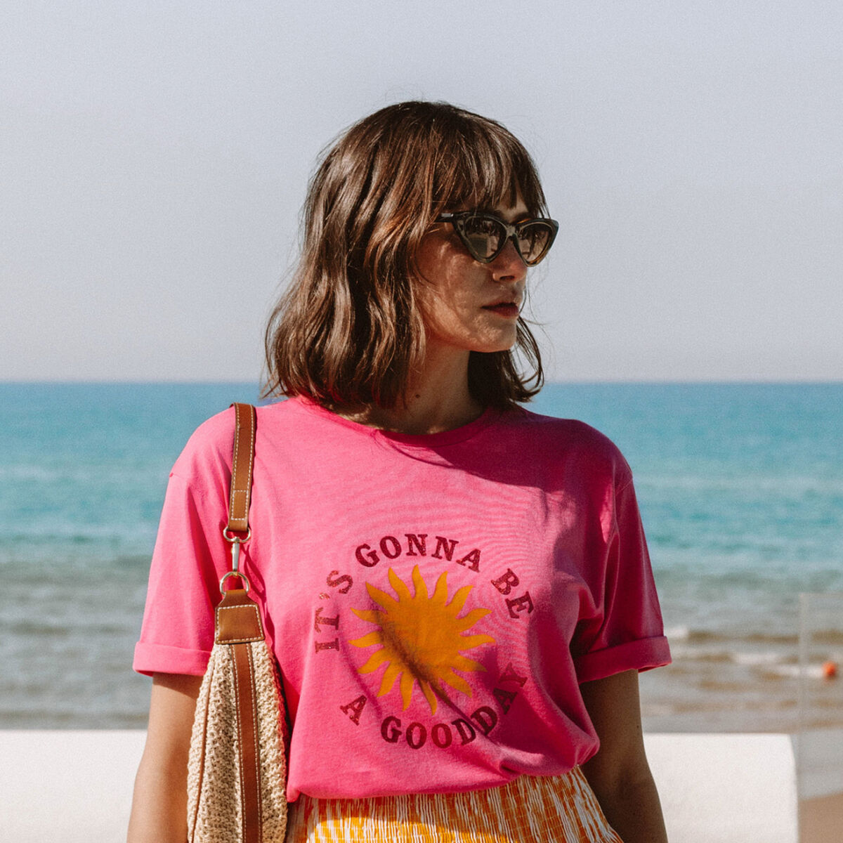 T-shirt col rond manches courtes rose fushia femme