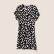 Robe droite courte col V manches courtes noir femme