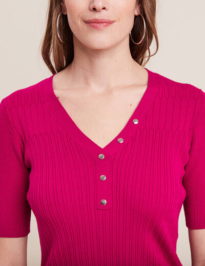 Pull manches courtes rose fushia femme